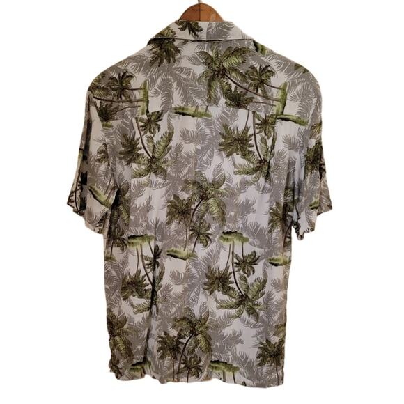 Puritan White & Green Palm Tree Button Up Tropical Shirt Vacation Summer - S - Picture 2 of 5